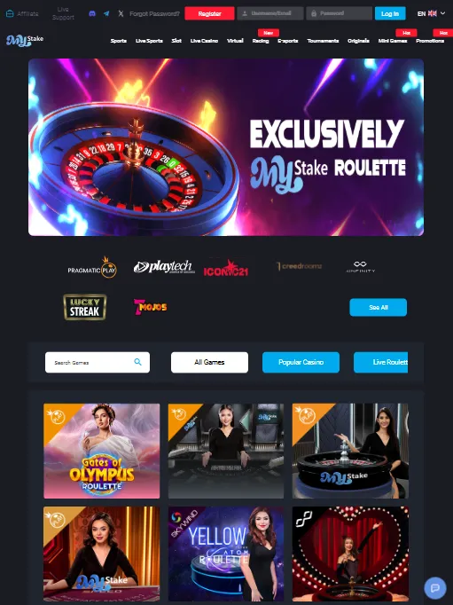 MyStake live dealer tables on an iPad screen