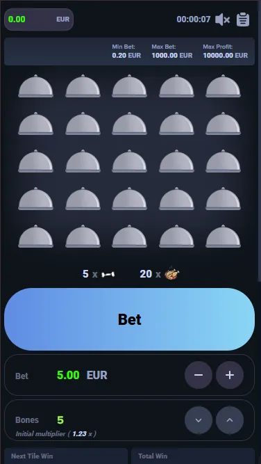 Chicken minigame 5x5 grid on a phone screen