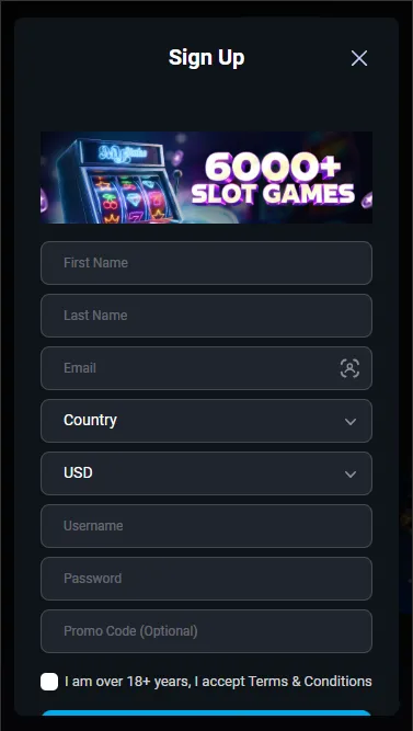 MyStake registration form on a phone with the promo code field visible